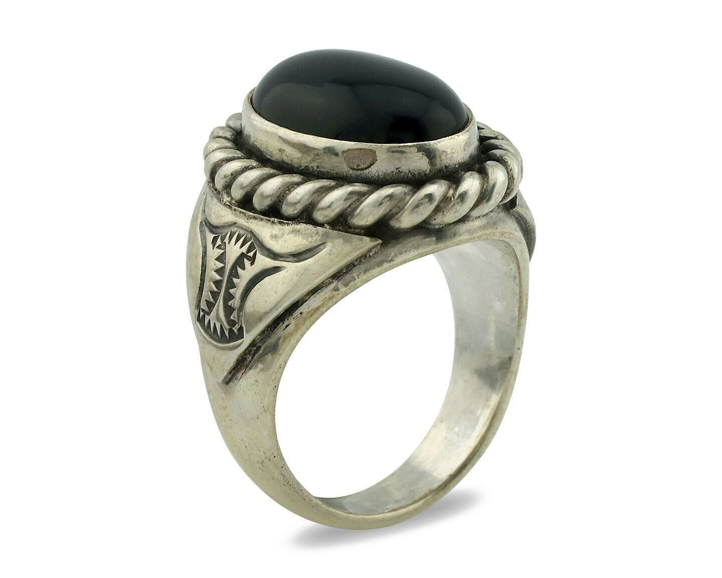 Navajo Ring .925 Silver Onyx Artist Signed Apache Manufacturing C.80's