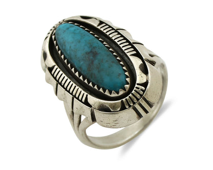 Navajo Ring .925 Silver Spiderweb Turquoise Signed WP C.80's