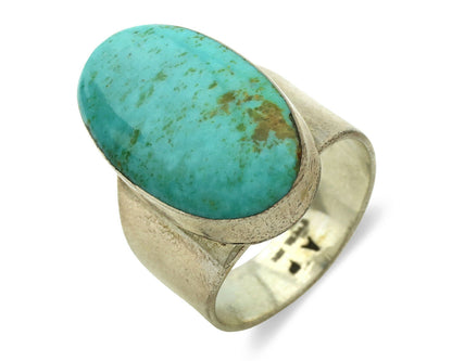 Navajo Ring .925 Silver Kingman Turquoise Artist Signed AP C.1980's