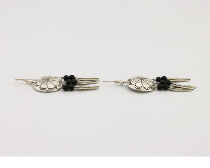 Navajo Earrings 925 Silver Natural Black Onyx Artist Signed T C.80's