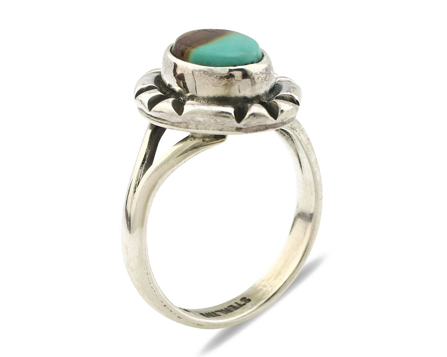 Navajo Ring .925 Silver Kingman Turquoise Artist Signed Gecko C.90's