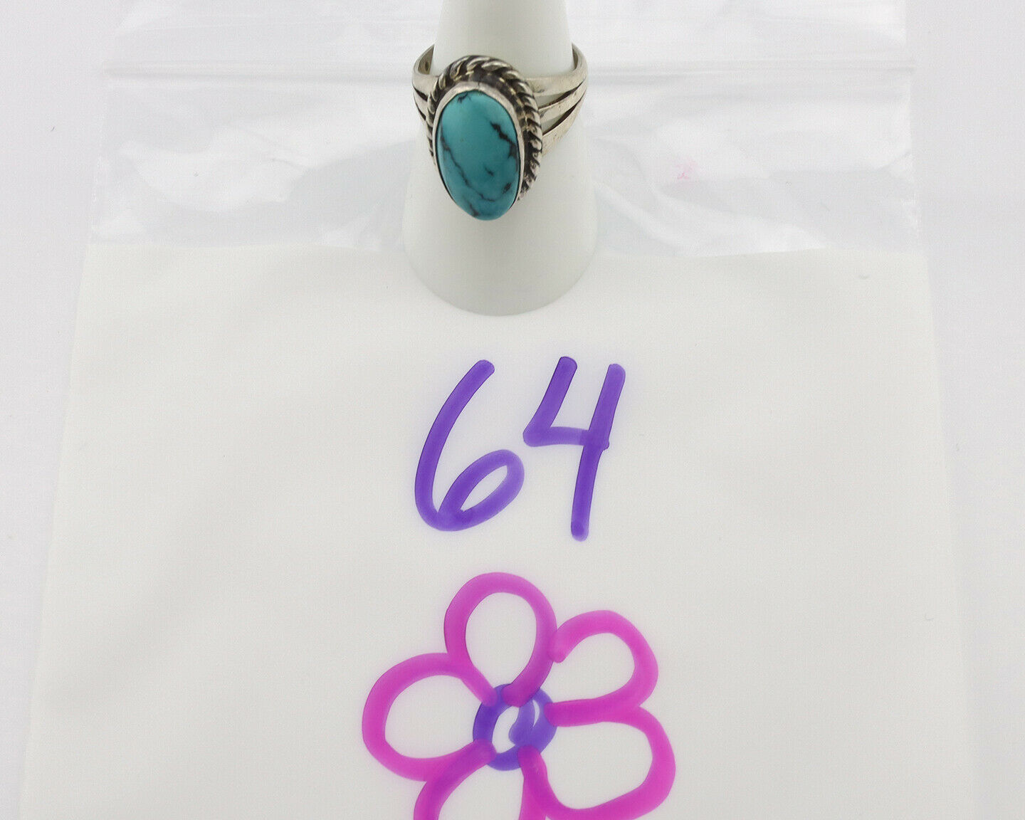 Navajo Ring .925 Silver Natural Mined Turquoise Native Artist C.80's