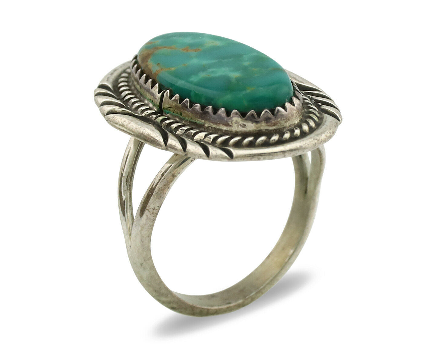 Navajo Ring .925 Silver Green Turquoise Native American Artist C.1980's