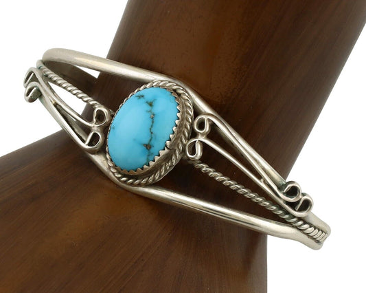 Navajo Bracelet 925 Silver Natural Blue Turquoise Native American Artist C.80's