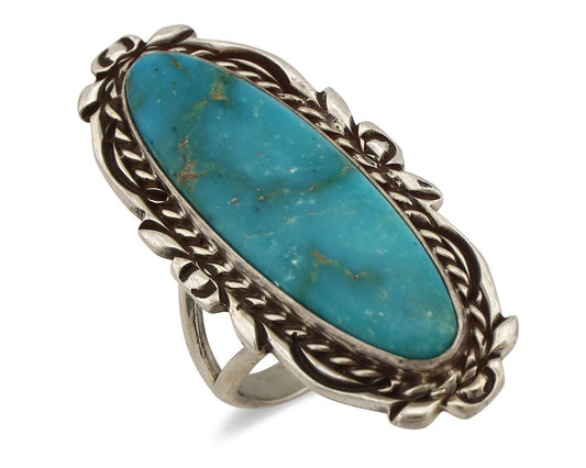 Navajo Ring 925 Silver Blue Gem Turquoise Native Artist Signed Billy Eagle C.80s