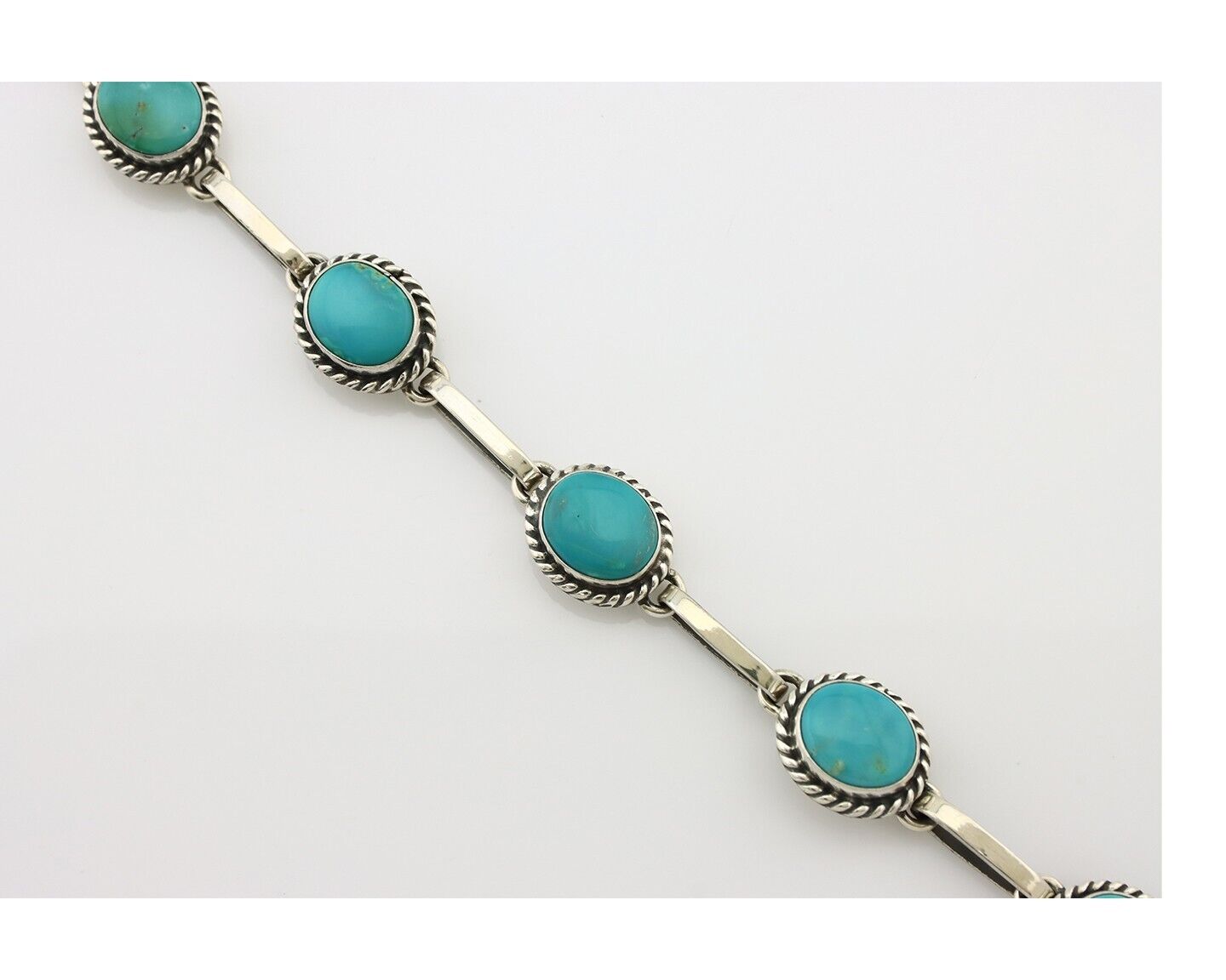 Navajo Link Bracelet .925 Silver Blue Turquoise Native American Artist C.80's