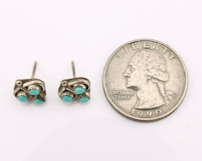 Zuni Earrings 925 Silver Sleeping Beauty Turquoise Native American Artist C.80's