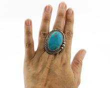 Navajo Ring .925 Silver Natural Turquoise Artist Signed KH C.80s