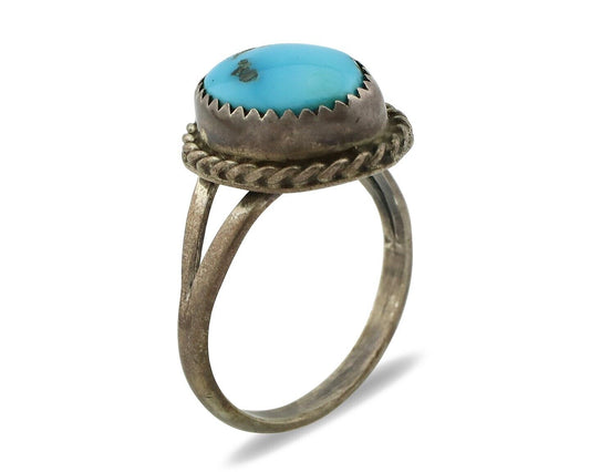 Navajo Ring .925 Silver Sleeping Beauty Turquoise Native Artist C.80's