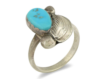 Zuni Ring 925 Silver Natural Mined Blue Turquoise Artist Signed Simplicio C.80's