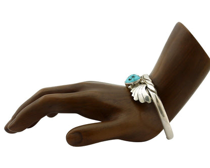 Navajo Bracelet 925 Silver Sleeping Beauty Turquoise Artist Signed M Montoya C80
