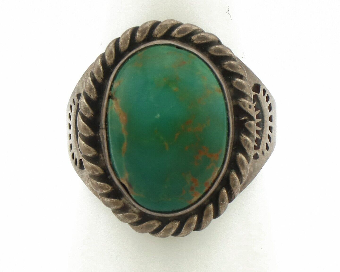 Navajo Ring .925 Silver Blue Gem Turquoise Native American Signed C.80's