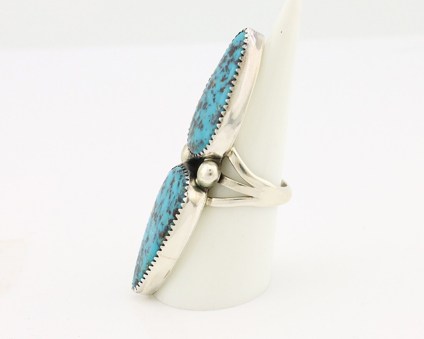 Navajo Ring 925 Silver Black & Blue Turquoise Artist Signed LTB C.80's