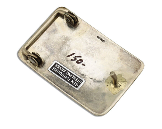 Navajo Belt Buckle 925 Silver Handmade Chip Inlay Native American Artist C.80s