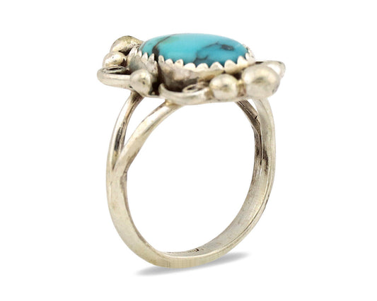 Navajo Ring .925 Silver Spiderweb Turquoise Native American Artist C.1980's