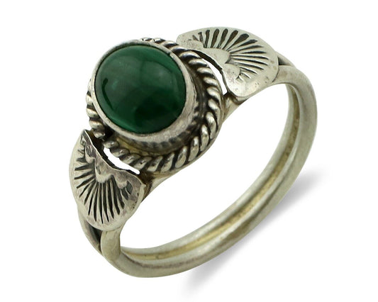 Navajo Ring 925 Silver Natural Mined Malachite Native American Artist C.80's