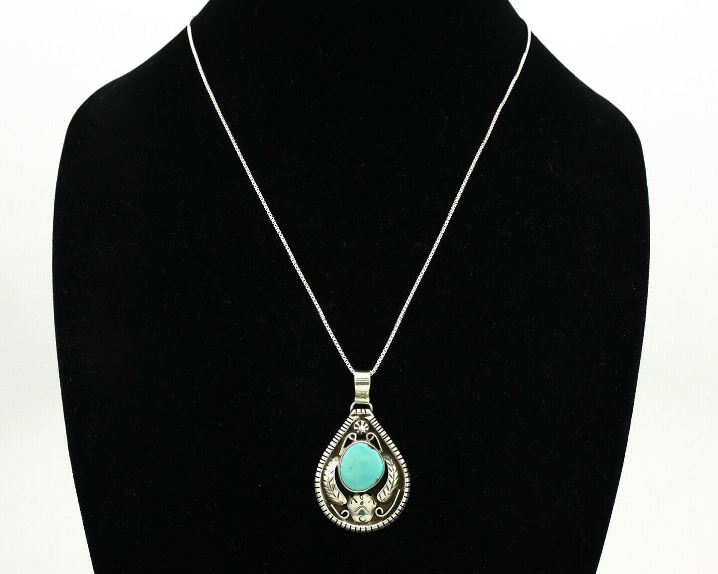 Navajo Necklace .925 Silver Kingman Turquoise Signed Tepee C.1980's