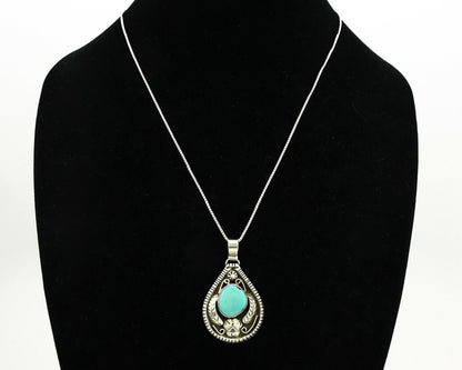 Navajo Necklace .925 Silver Kingman Turquoise Signed Tepee C.1980's