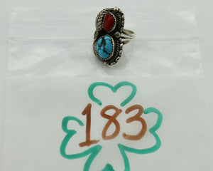 Navajo Ring .925 Silver Turquoise & Coral Artist Signed Thomas Singer C.80's