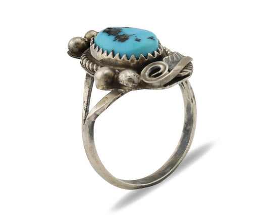 Navajo Ring 925 Silver Sleeping Beauty Turquoise Signed Justin Morris C.80's