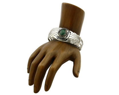 Women's Navajo Bracelet .925 Silver Natural Malachite Cuff Native American C80's