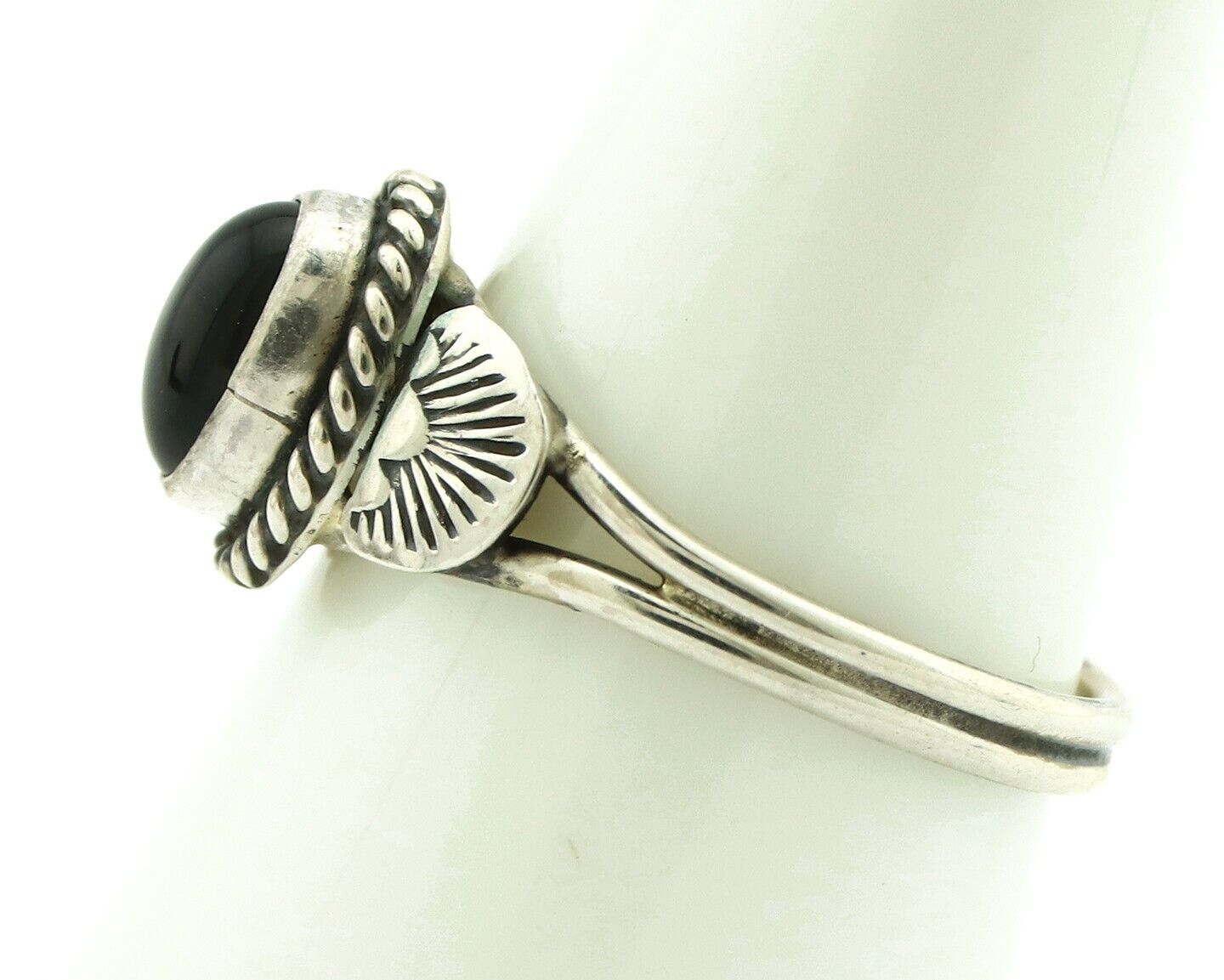 Navajo Ring 925 Silver Natural Mined Black Onyx Native American Artist C.80's