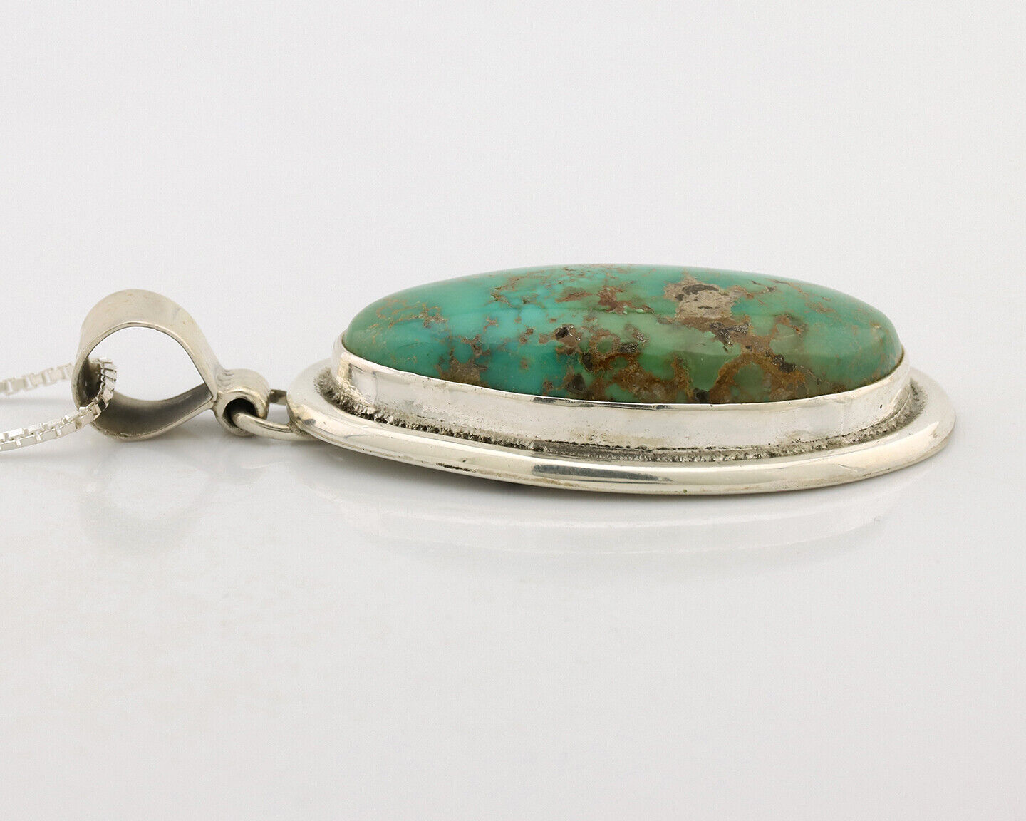 Navajo Necklace .925 Silver Kingman Turquoise Signed Native C.1980's