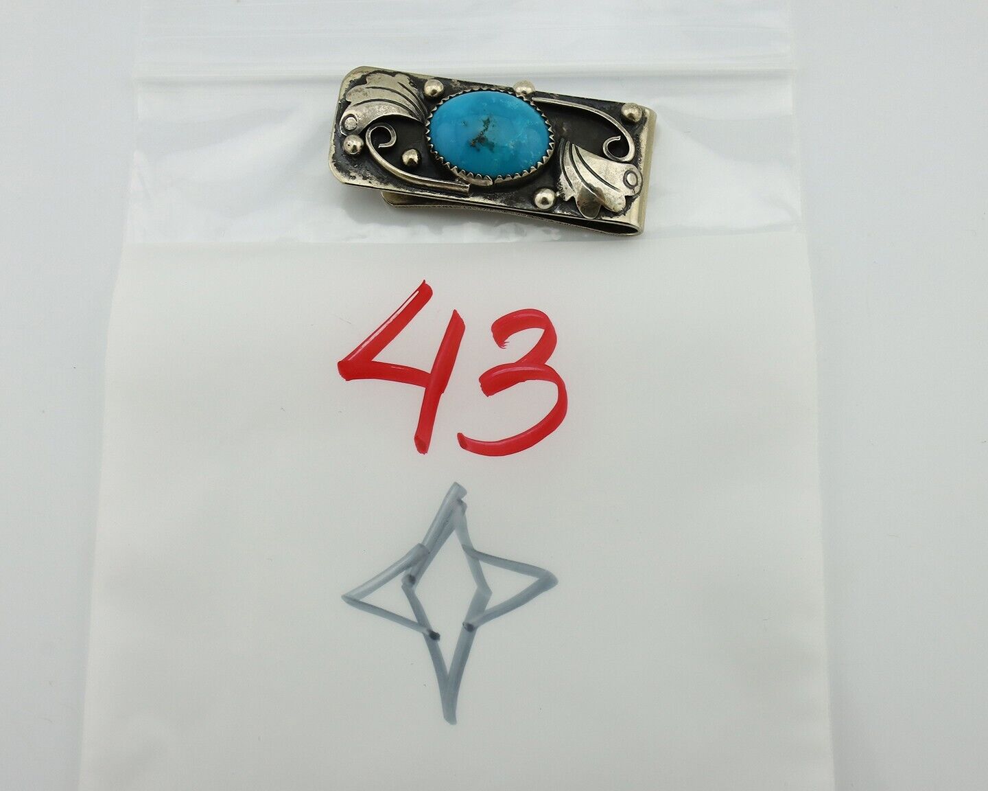 Navajo Money Clip 925 Silver & 999 Nickel Turquoise Native Artist C80s