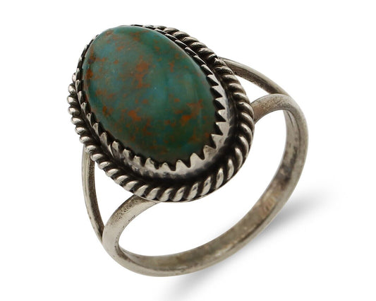 Navajo Handmade Ring 925 Silver Kingman Turquoise Artist Signed MC C.80's