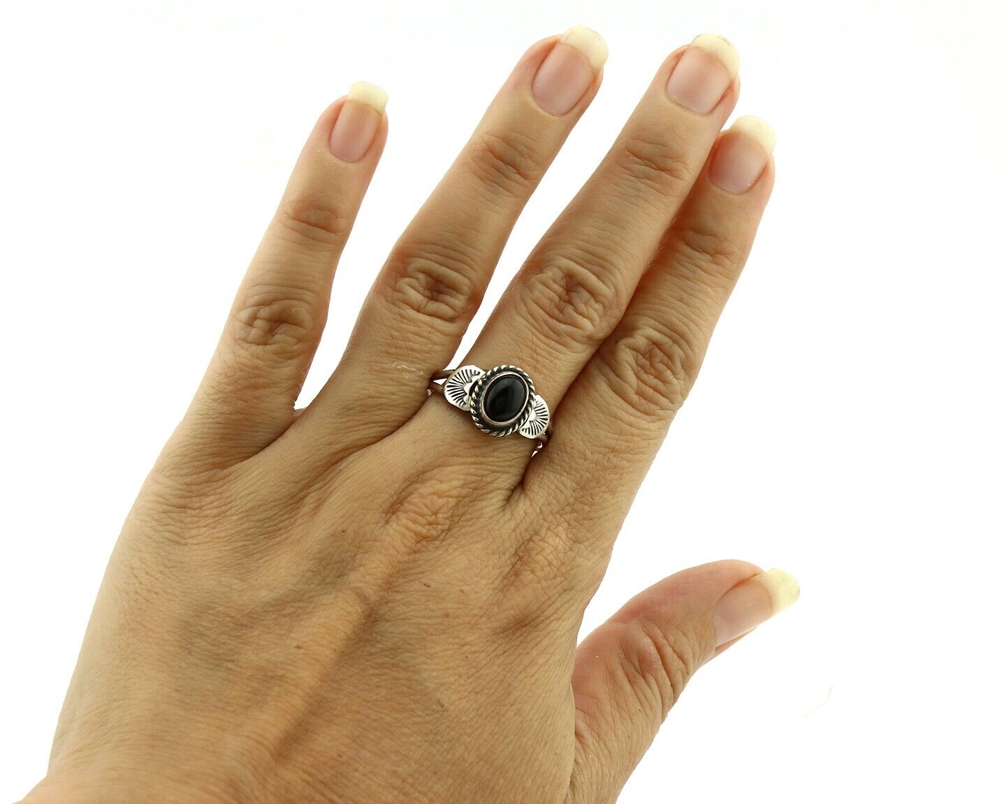 Navajo Ring 925 Silver Natural Mined Black Onyx Native American Artist C.80's