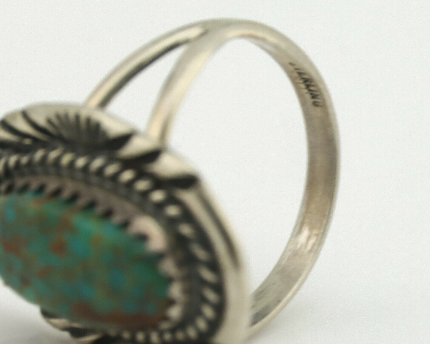 Navajo Ring .925 Silver Bisbee Turquoise Native American Artist C.1980's