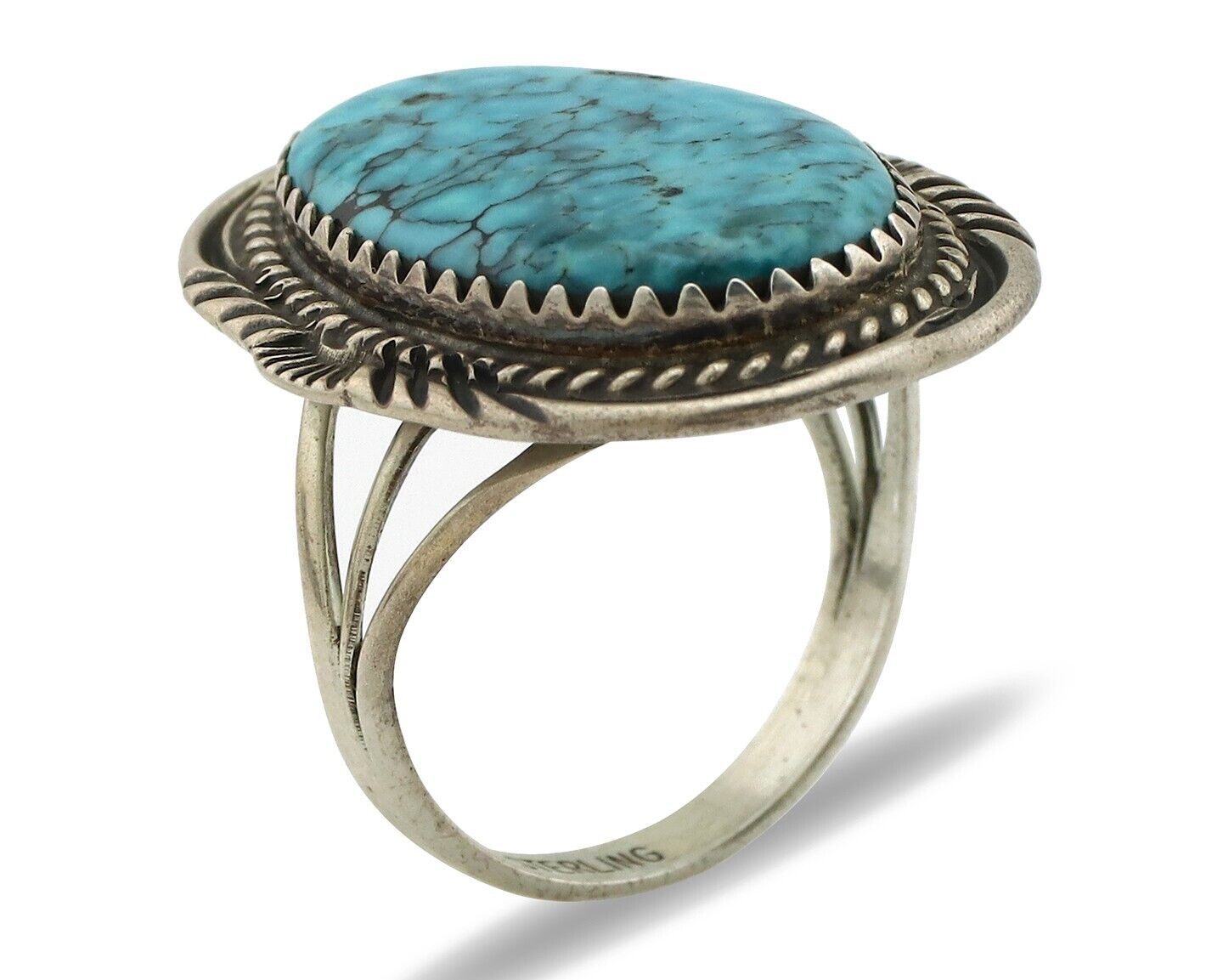 Navajo Ring .925 Silver Turquoise Artist Signed TALHAT C.80's