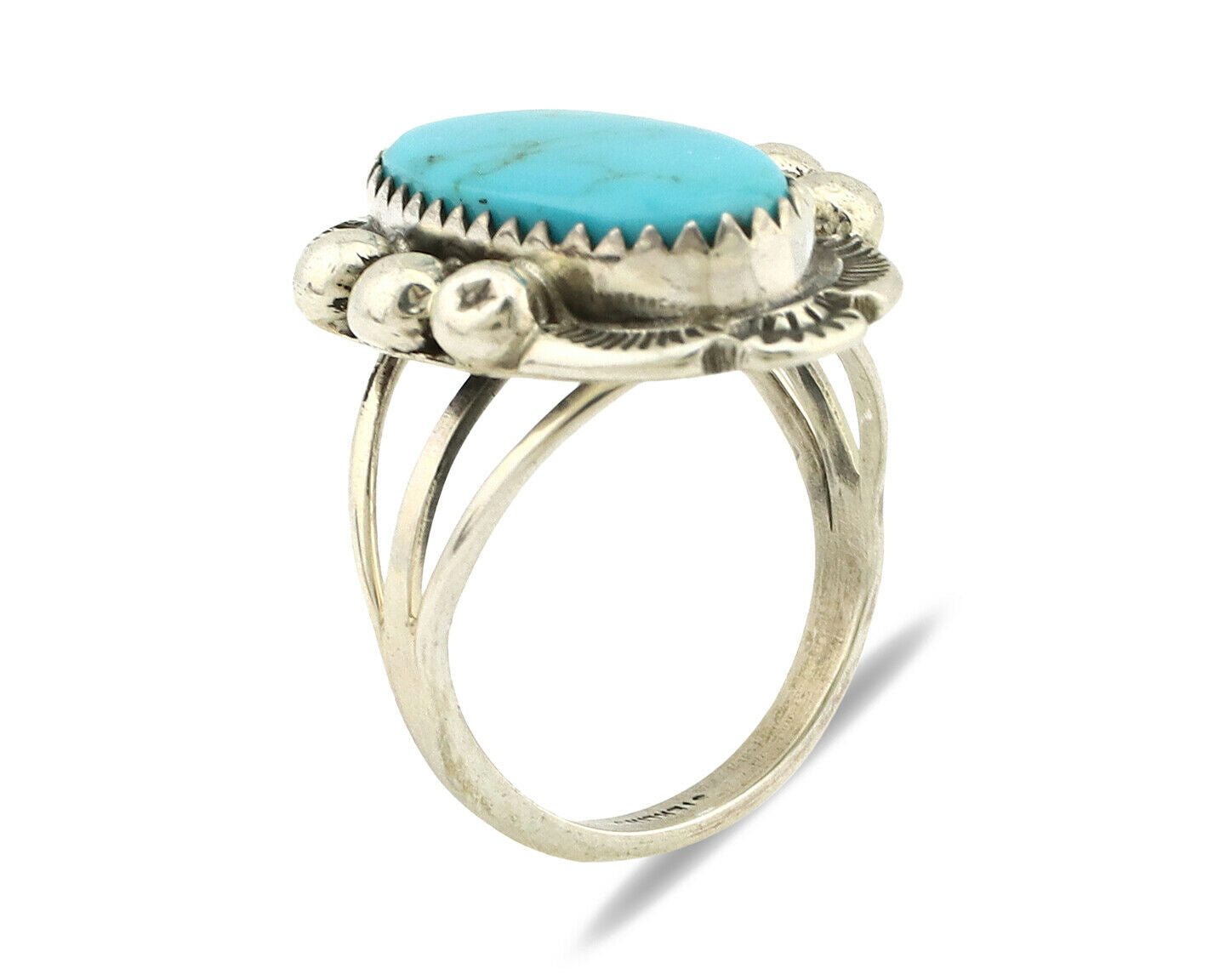 Navajo Ring .925 Silver Kingman Turquoise Artist Signed A C.1980's