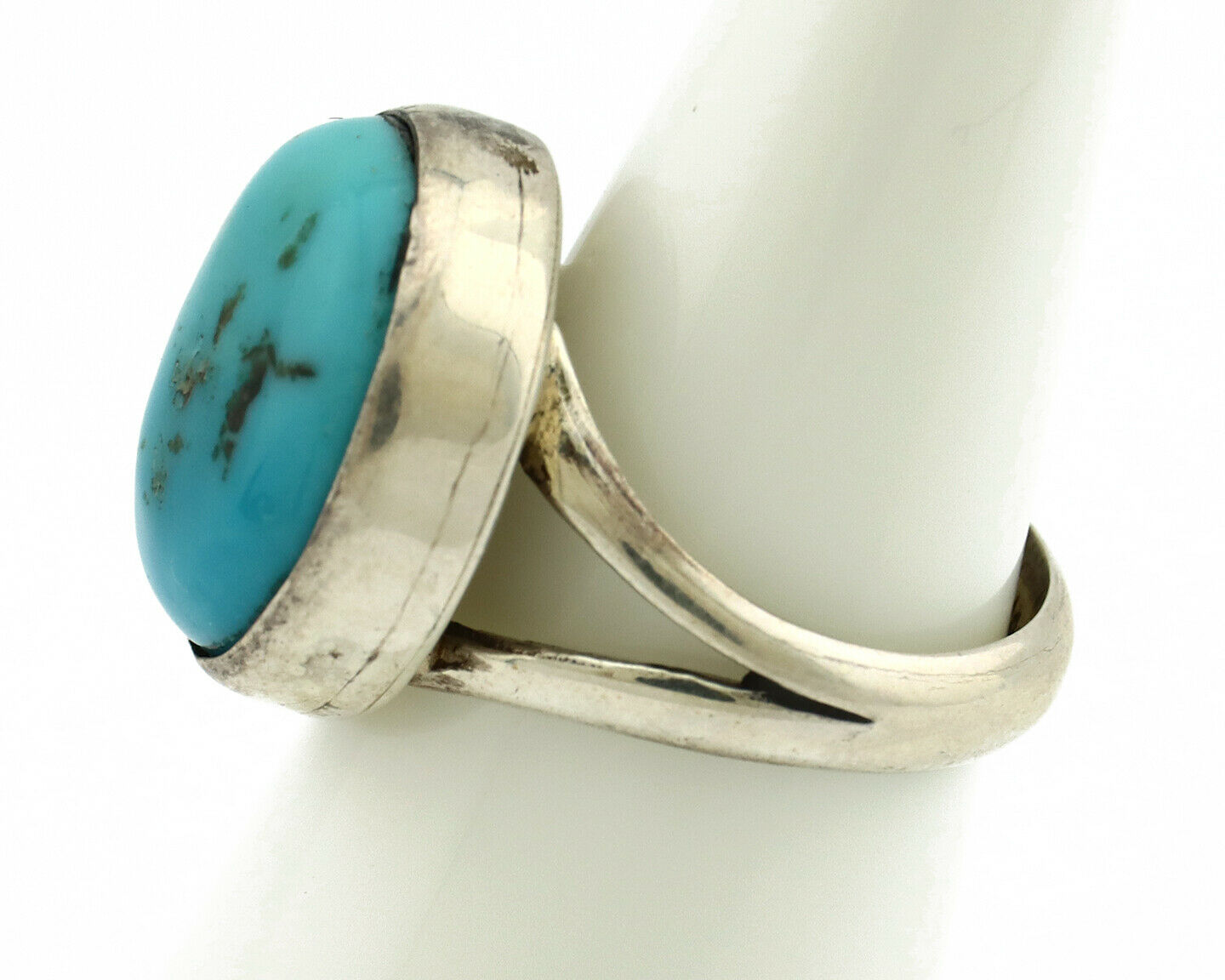 Navajo Ring .925 Silver Natural Blue Turquoise Signed Apache C.80's