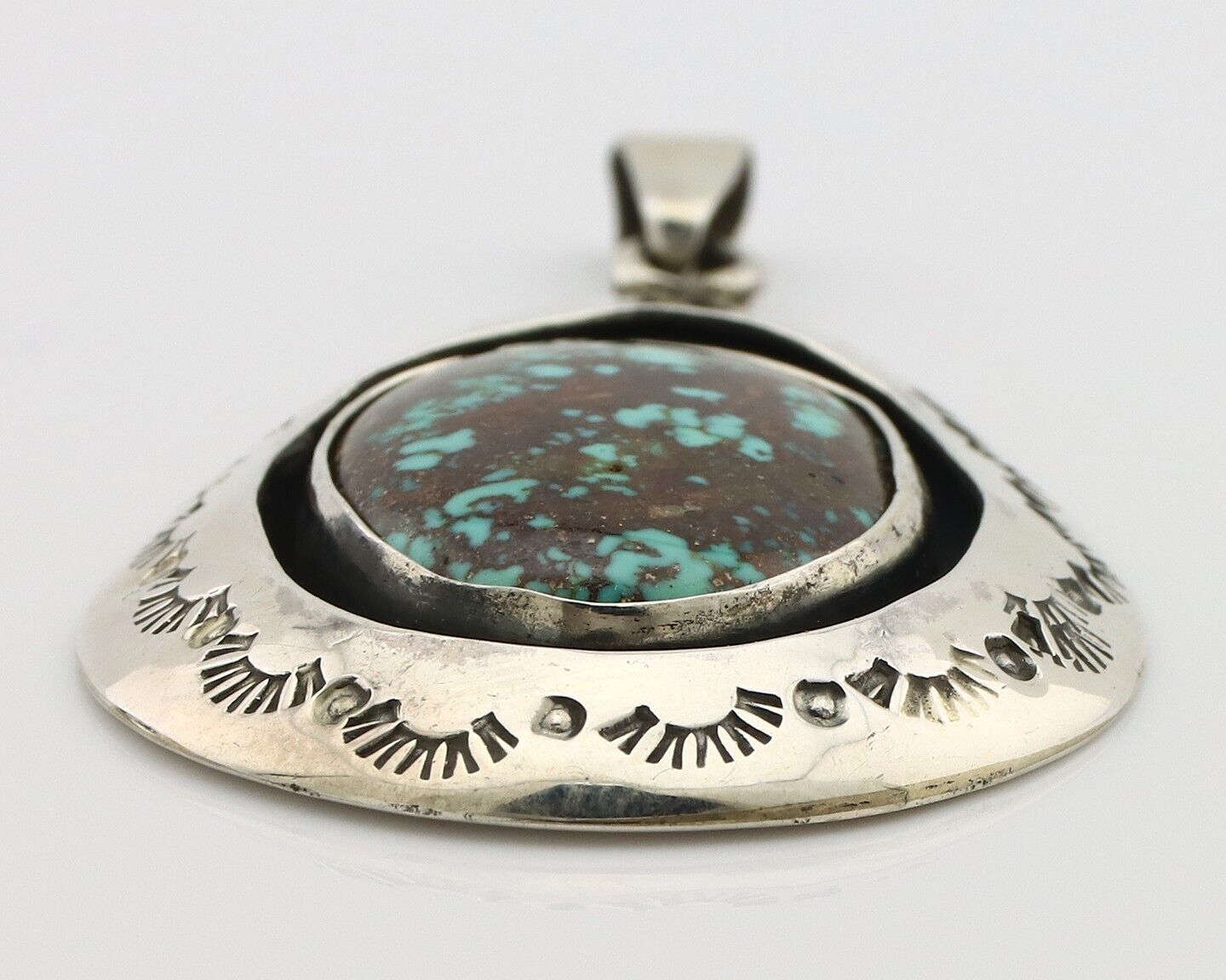 Navajo Pendant 925 Silver Spiderweb Turquoise Artist Signed C Montoya C.80's