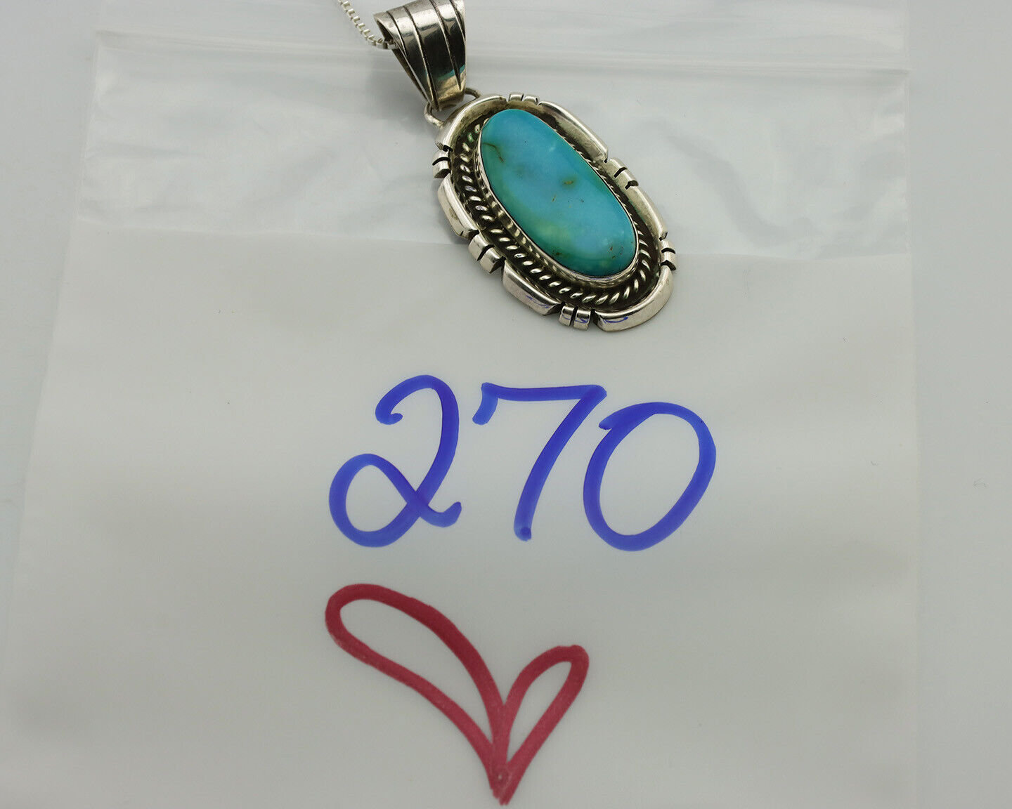 Navajo Necklace .925 Silver Kingman Turquoise Artist JP C.80's