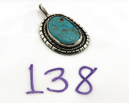 Navajo Pendant .925 Silver Kingman Turquoise Signed Artist Tom Willeto C.80's