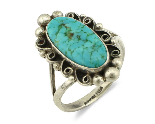 Navajo Ring .925 Silver Spiderweb Turquoise Native American Artist C.80's