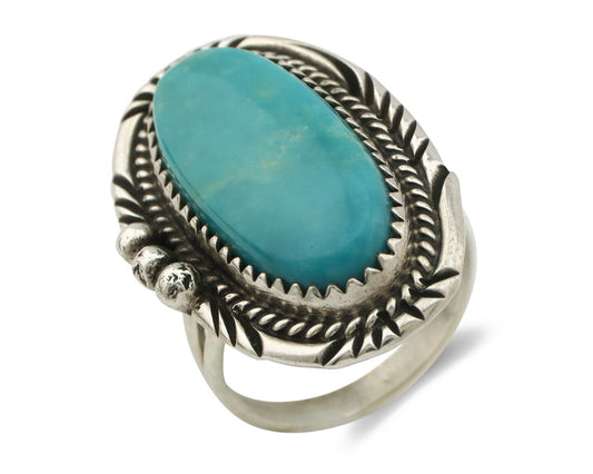 Navajo Ring .925 Silver Kingman Turquoise Native American Artist C.80's
