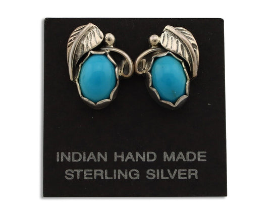 Navajo Earrings 925 Silver Natural Mined Turquoise Native American Artist C.80's