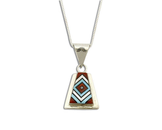 Women's Zuni Inlaid Pendant .925 Silver Signed V. Vacit