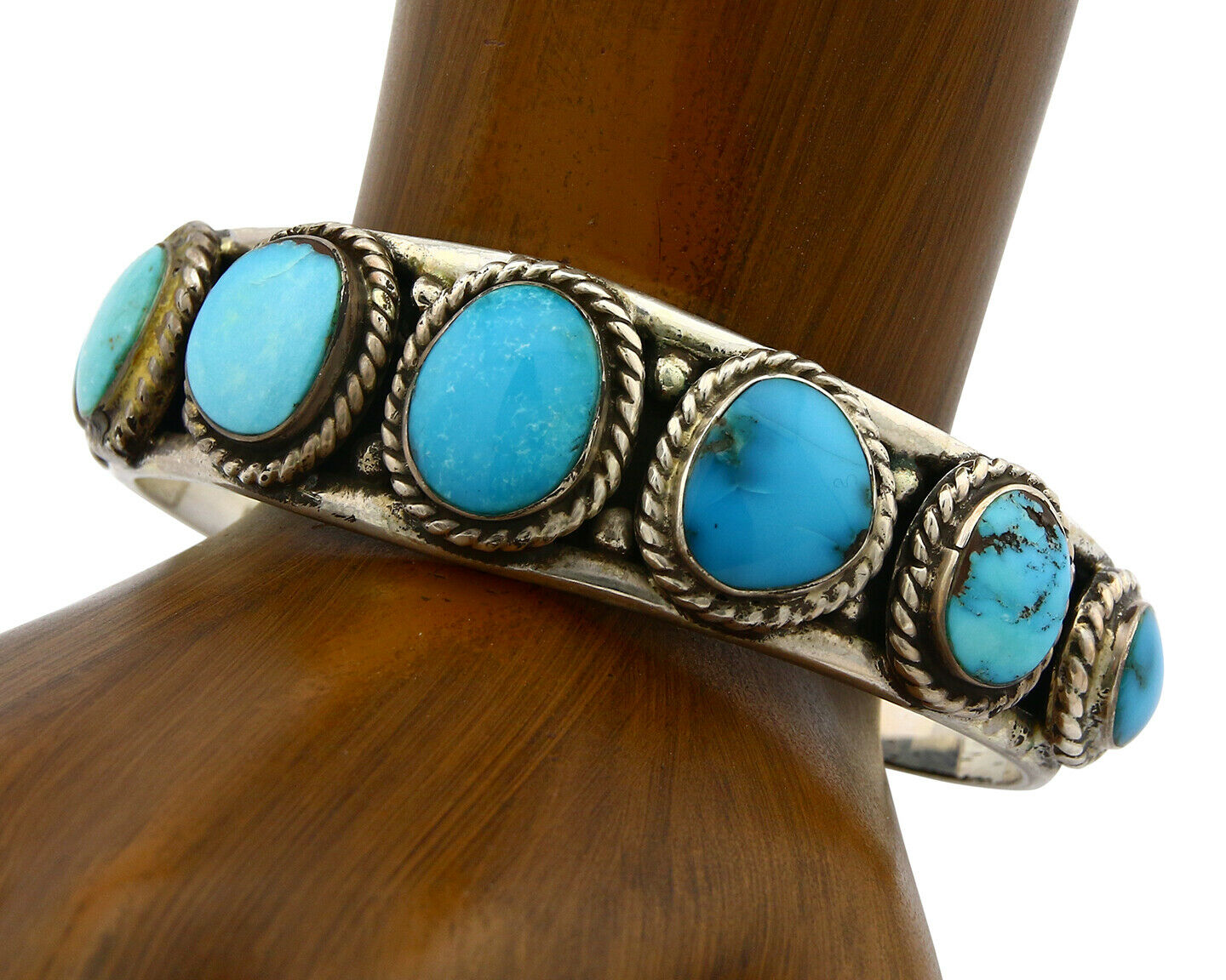 Navajo Morenci Turquoise Bracelet .925 Silver Signed Artist MC C.80's