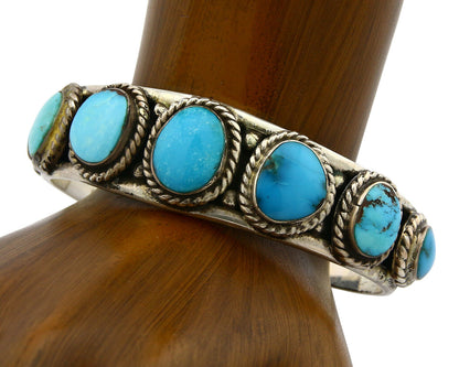 Navajo Morenci Turquoise Bracelet .925 Silver Signed Artist MC C.80's