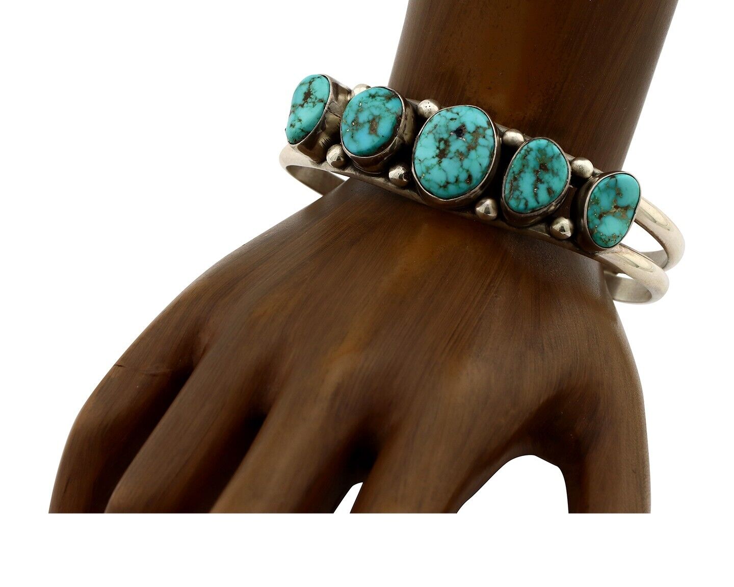 Navajo Bracelet 925 Silver Spiderweb Turquoise Artist Signed E SANDAVOL C80s