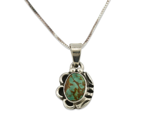 Navajo Kingman Turquoise Pendant .925 Silver Hand Stamped Signed Gecko C.80's