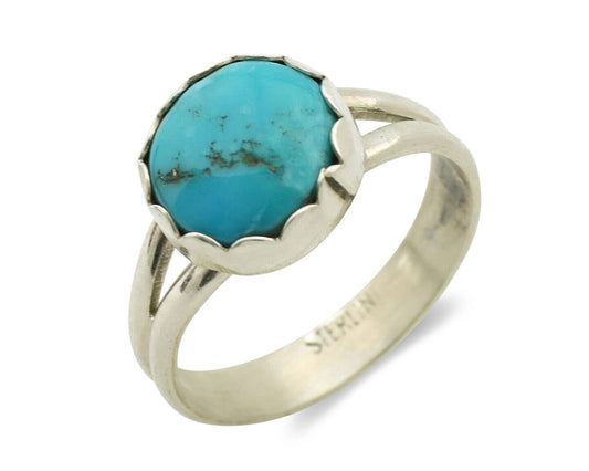 Navajo Ring .925 Silver Sleeping Beauty Turquoise Native American Artist C.1980s