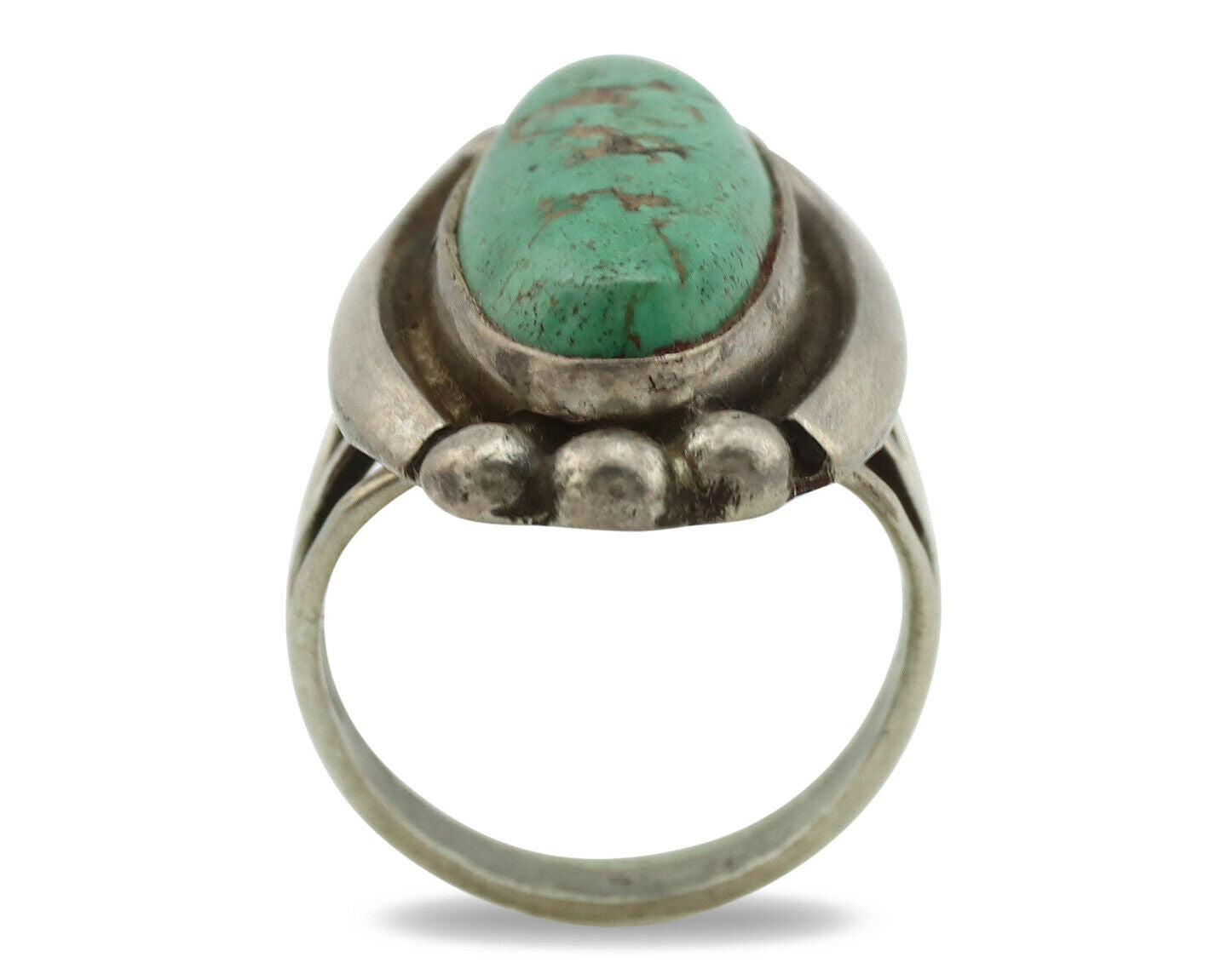 Navajo Ring .925 Silver Green Turquoise Signed Sun C.80's