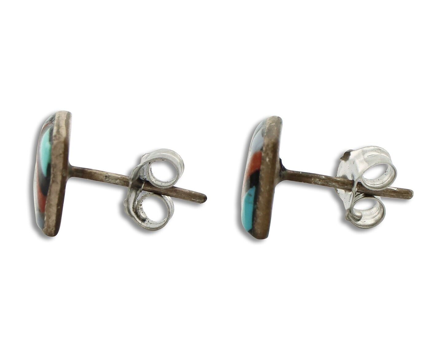 Zuni Earrings 925 Silver Natural Gemstones & Turquoise Native Artist C.80's