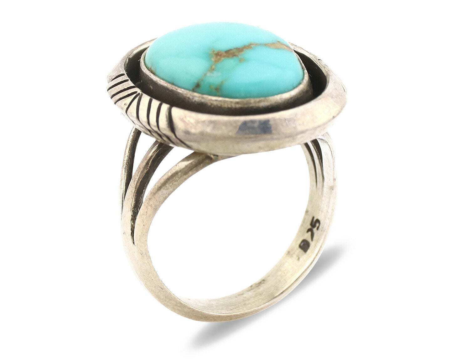 Navajo Ring .925 Silver Natural Blue Turquoise Signed Artist C.1980's