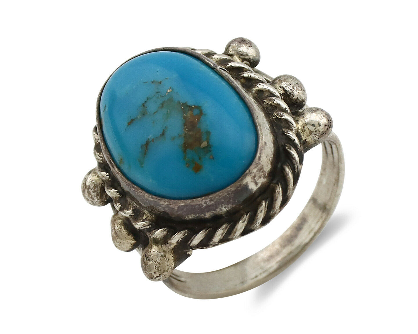 Navajo Ring .925 Silver Arizona Turquoise Handmade Signed MC C80s